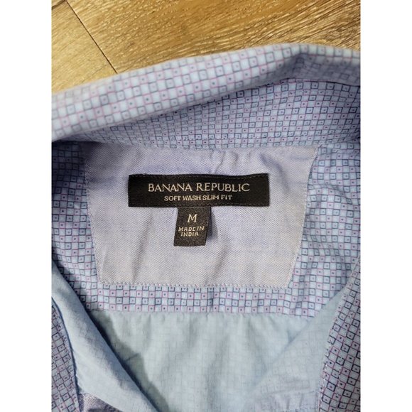 Banana Republic Soft Wash Slim Fit Men's M Blue Geometric Casual Button Shirt LS - Picture 4 of 10